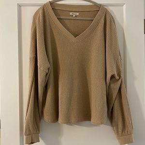 GUC Madewell V-Neck Waffle Knit Top. Toasted Sesame. XXL
